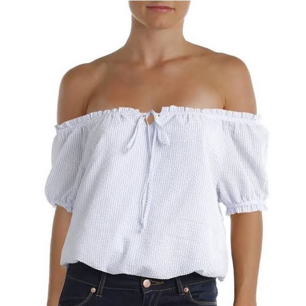 AQUA Striped Off-The-Shoulder Top